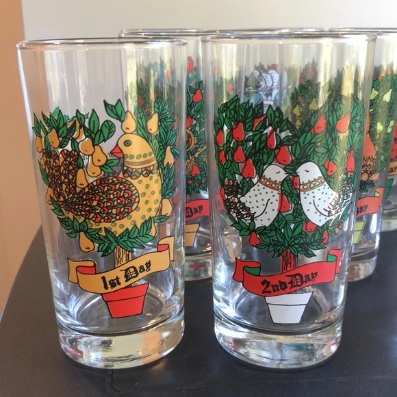 Vintage 1970’s Indiana Glass 12 Days of Christmas Drinking Tumblers COMPLETE SET - Picture 3 of 10